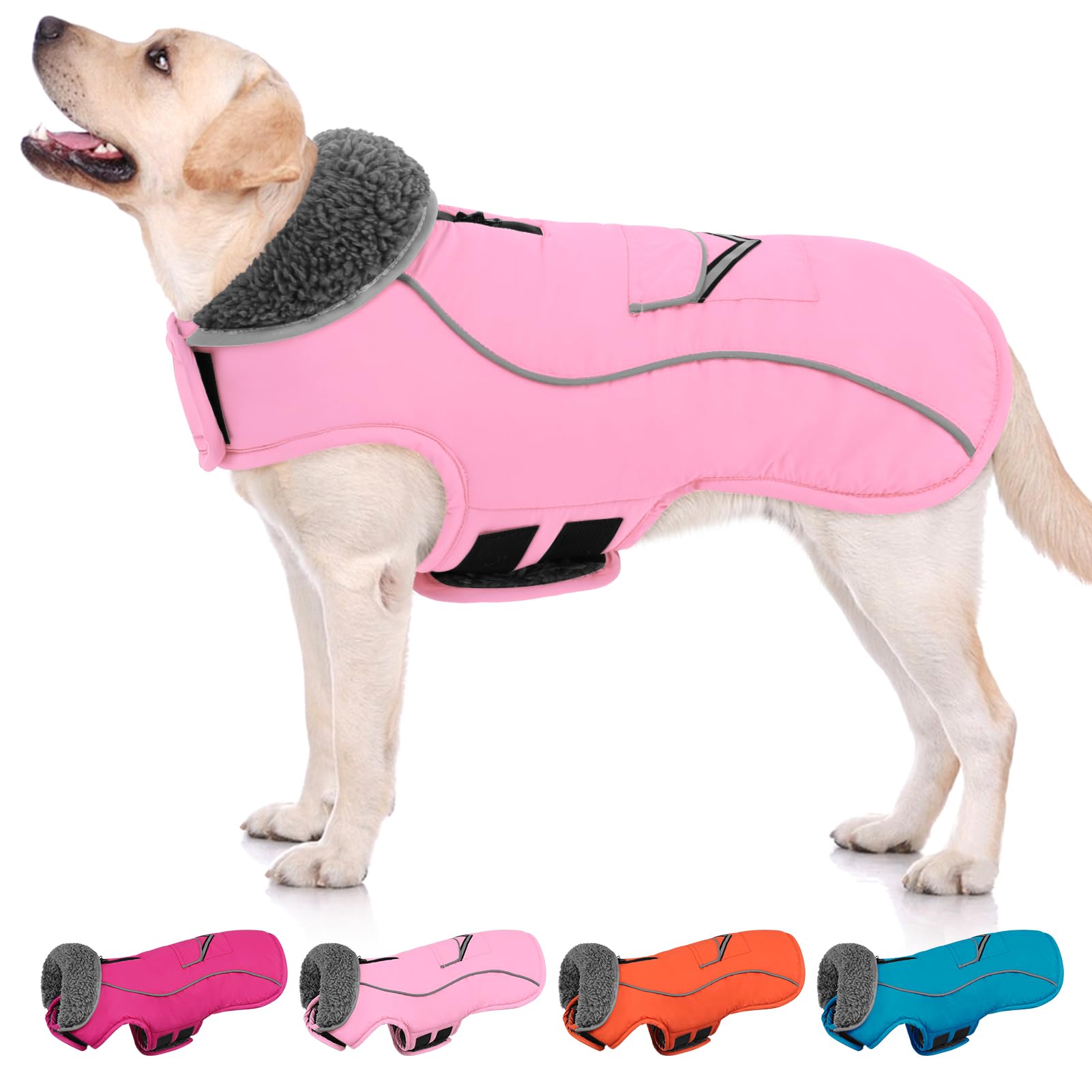 SUNFURA Dog Winter Coat Medium Dog Coat Reflective Dog Jacket with Fleece Lining for Cold Weather Warm Dog Puffer Jacket Turtleneck Dog Snowsuit with Leash Hole for Medium Dogs Light Pink M