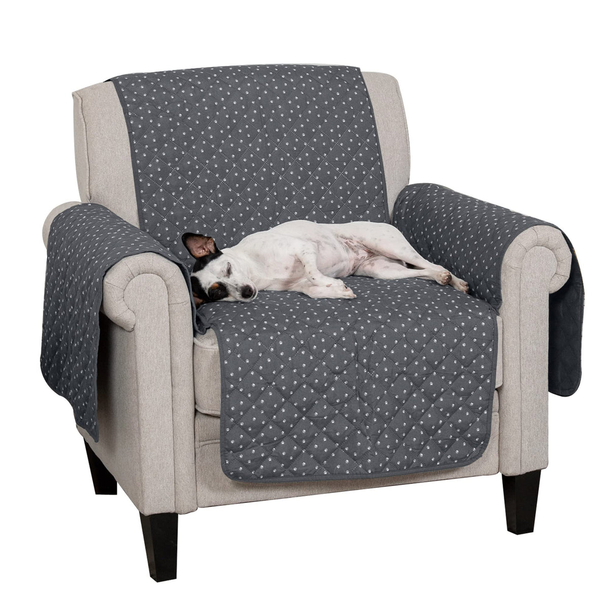 Furhaven Water-Resistant & Reversible Chair Cover Protector for Dogs Cats & Children - Quilted Polka Paw Living Room Furniture Cover - Gray Chair
